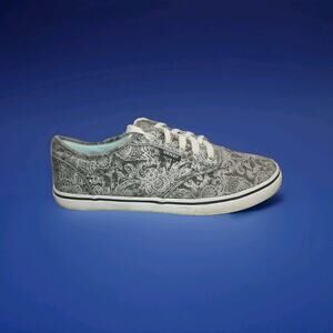 Vans Women’s 7 Gray Paisley Lace Up Low Top Sneakers Casual Skate Shoes